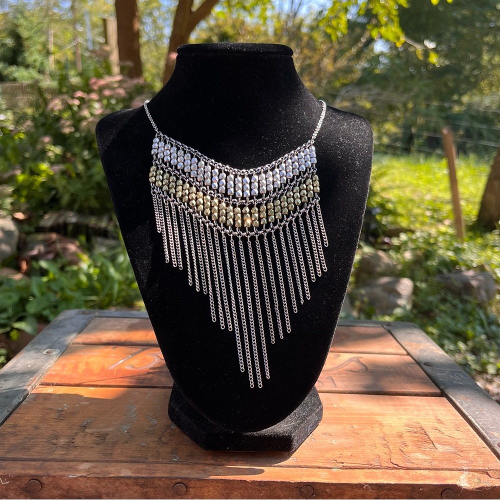 Elegant Silver and Gold Fringe Necklace